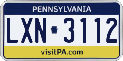 PA license plate LXN3112