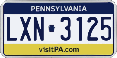 PA license plate LXN3125