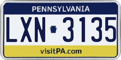 PA license plate LXN3135
