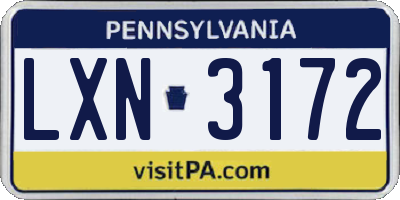 PA license plate LXN3172