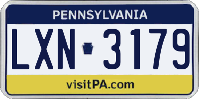 PA license plate LXN3179