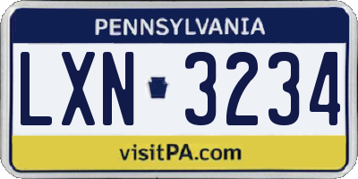 PA license plate LXN3234