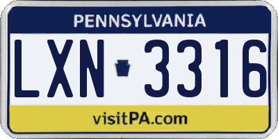 PA license plate LXN3316