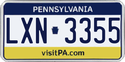 PA license plate LXN3355