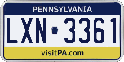PA license plate LXN3361