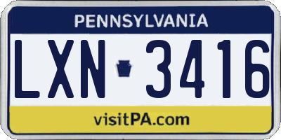 PA license plate LXN3416