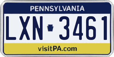 PA license plate LXN3461