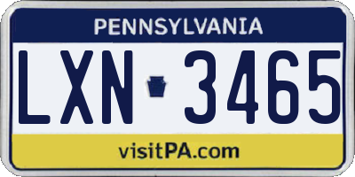 PA license plate LXN3465