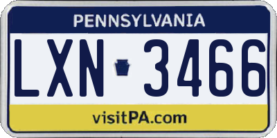 PA license plate LXN3466