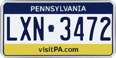 PA license plate LXN3472