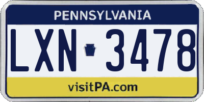 PA license plate LXN3478