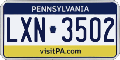 PA license plate LXN3502
