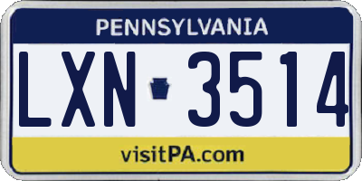 PA license plate LXN3514