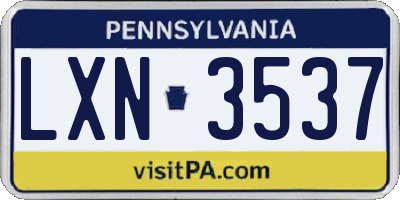 PA license plate LXN3537