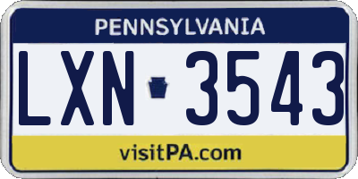 PA license plate LXN3543