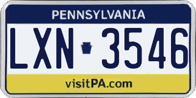 PA license plate LXN3546