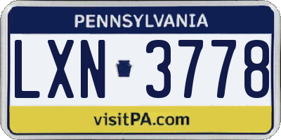 PA license plate LXN3778