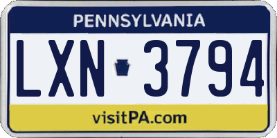 PA license plate LXN3794