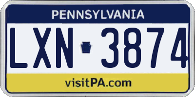 PA license plate LXN3874