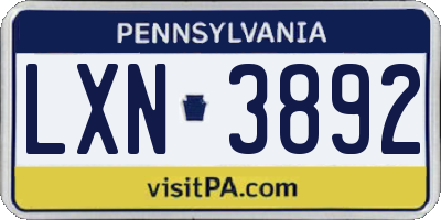 PA license plate LXN3892