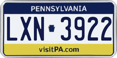 PA license plate LXN3922