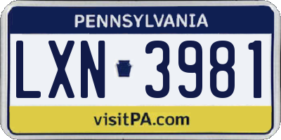 PA license plate LXN3981