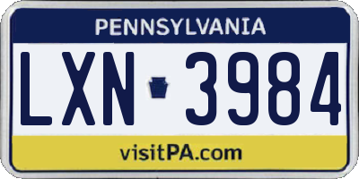 PA license plate LXN3984