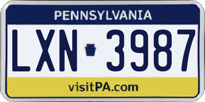 PA license plate LXN3987