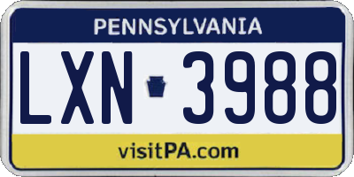 PA license plate LXN3988