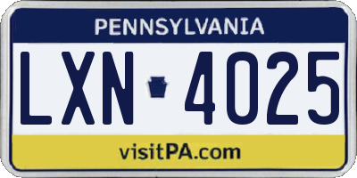 PA license plate LXN4025