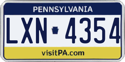 PA license plate LXN4354