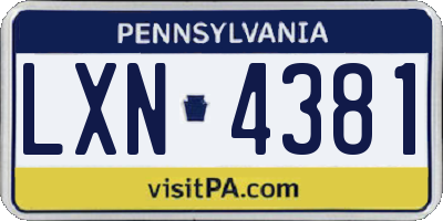 PA license plate LXN4381