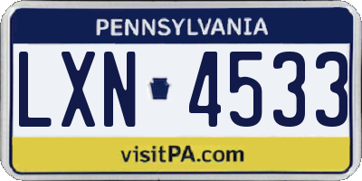 PA license plate LXN4533
