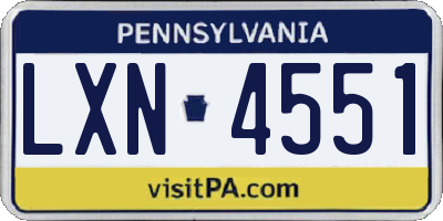 PA license plate LXN4551