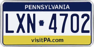 PA license plate LXN4702