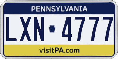 PA license plate LXN4777