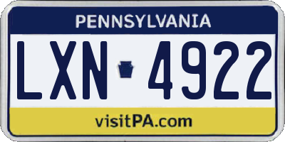 PA license plate LXN4922