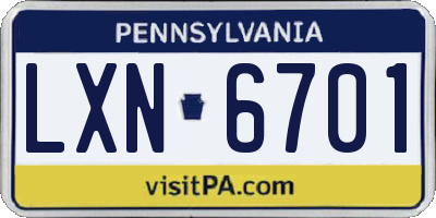 PA license plate LXN6701