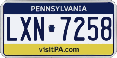 PA license plate LXN7258