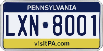 PA license plate LXN8001