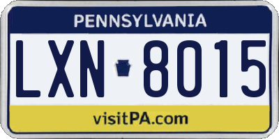 PA license plate LXN8015
