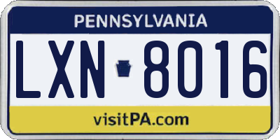 PA license plate LXN8016