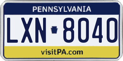 PA license plate LXN8040