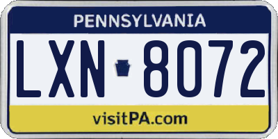 PA license plate LXN8072