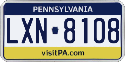 PA license plate LXN8108