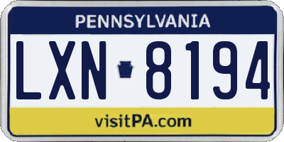 PA license plate LXN8194