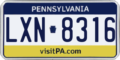 PA license plate LXN8316