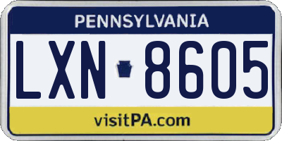 PA license plate LXN8605
