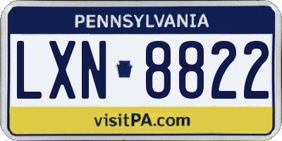 PA license plate LXN8822