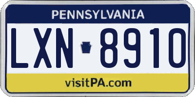 PA license plate LXN8910